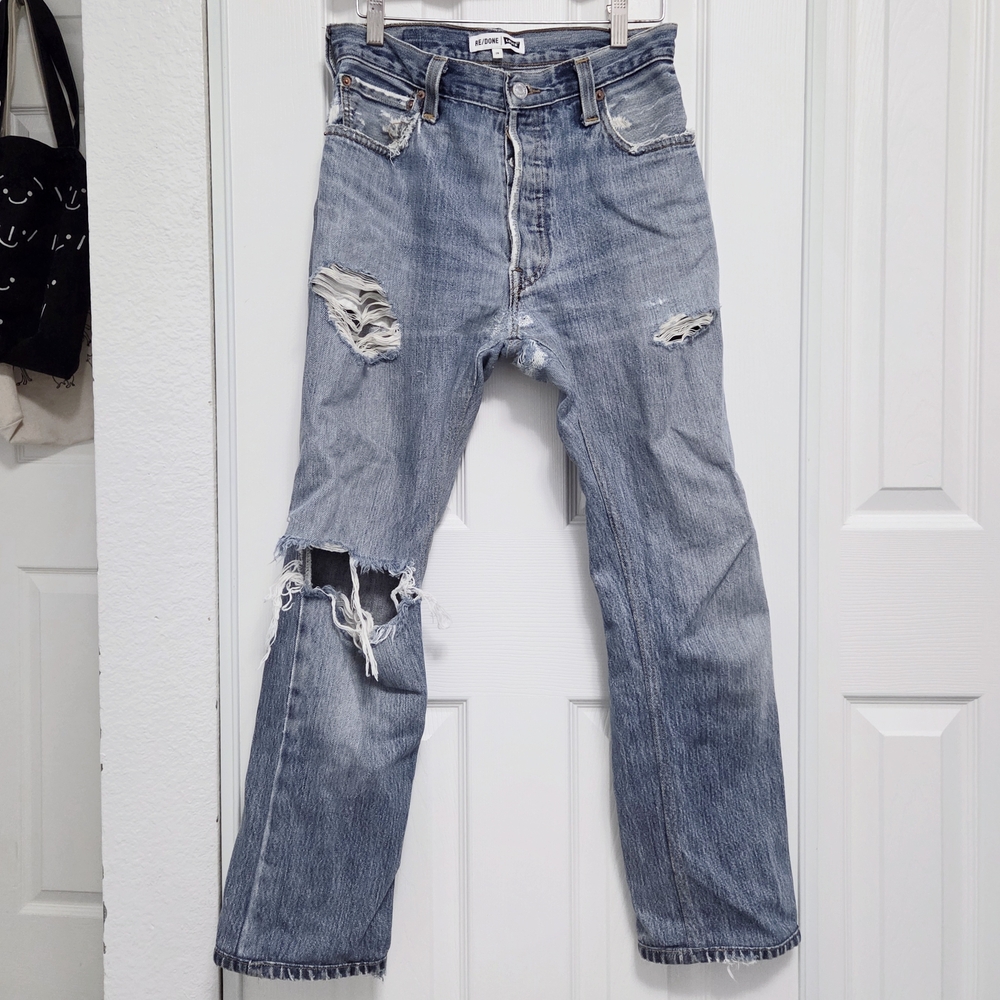 re/done levis vintage distressed high rise 501 straight leg crop jeans